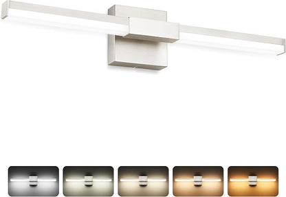 SOLFART Bathroom Lights Over Mirror, 24 Inch Brushed Nickel LED Vanity Light, 5CCT Dimmable, Built-in Dimmer, 4-Way Adjustable, ETL IP44