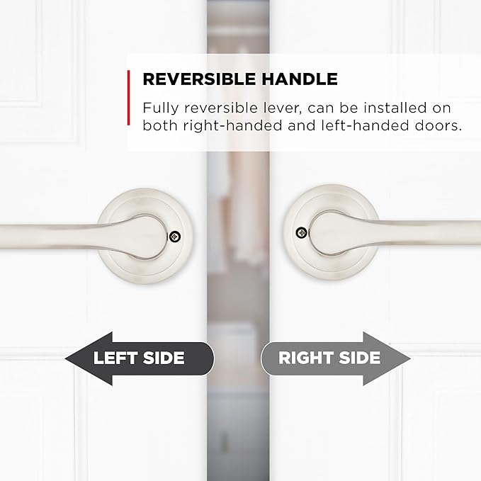 Kwikset Henley Dummy Door Handle, Single Sided Lever for Closets, French Double Doors, and Pantry, Satin Nickel Non-Turning Reversible Interior Push/Pull Lever, with Microban Protection
