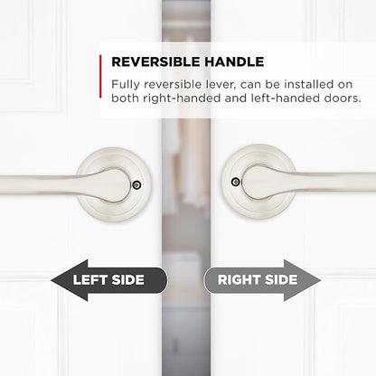 Kwikset Henley Dummy Door Handle, Single Sided Lever for Closets, French Double Doors, and Pantry, Satin Nickel Non-Turning Reversible Interior Push/Pull Lever, with Microban Protection