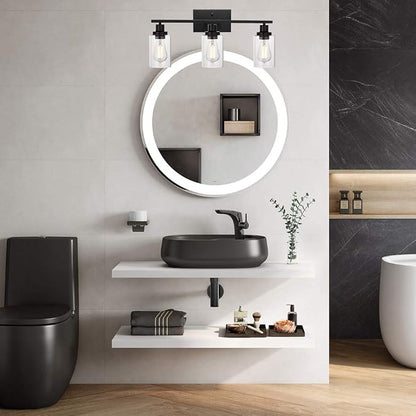 MELUCEE Bathroom Vanity Light Fixtures 3 Lights Black with Clear Glass | Metal Wall Sconce for Bedroom Living Room Hallway Kitchen (Patent No.: US D963914 S) 20.5 Inch