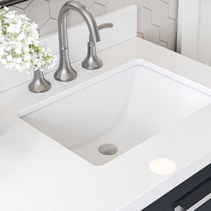 ARIEL Monroe 66-inch Bathroom Vanity with Sink,Solid Wood, 1.5-inch Pure White Quartz Countertop & Backsplash, Double Oval Porcelain Sink, 9 Dovetail Drawers, Brushed Nickel, Midnight Blue