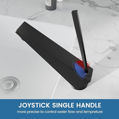 Bathroom Sink Faucet Matte Black, Single Handle Brass Sink Faucet with Unique Design, Single Hole Basin Mixer for Lavatory, Vanity, RV, Modern Farmhouse, Suitable for 1 Hole