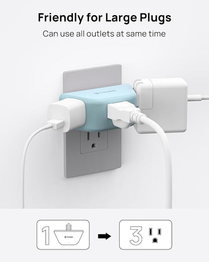 TROND Outlet Extender, No Blocking with 3 Way Angled, Mint Green | 3-Prong Grounded Wall Outlet Adapter, Cruise Essentials, Compact and Practical Plug Expander for Home Travel Essentials