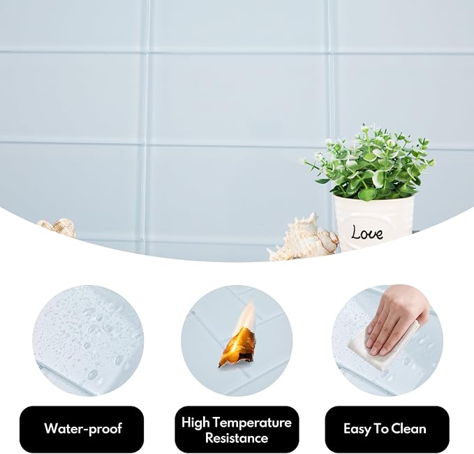 Ice Blue Glass Subway Tile, Light Blue Glass for Bathroom Kitchen Shower Backsplash Wall, 3 x 6 Inches, 4 Sq.Ft.
