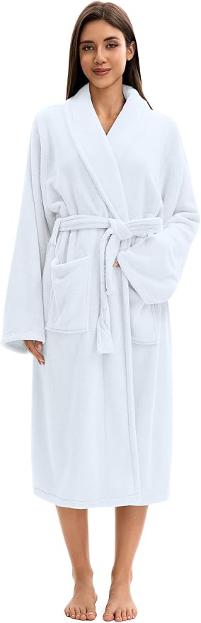 Soft Robe For Women，Warm Plush Bath Robes Female，Spa Towel After Shower Lightweight Long Bathrobe
