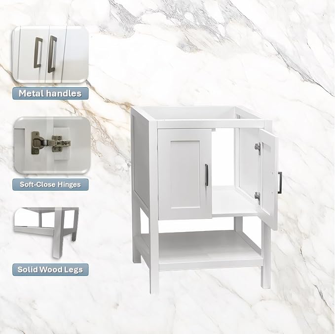 30" White Freestanding Bath Vanity with Open Shelf Sink Base Cabinet Without Top (White Monterey, 30" Wx21 Dx34.5 H)