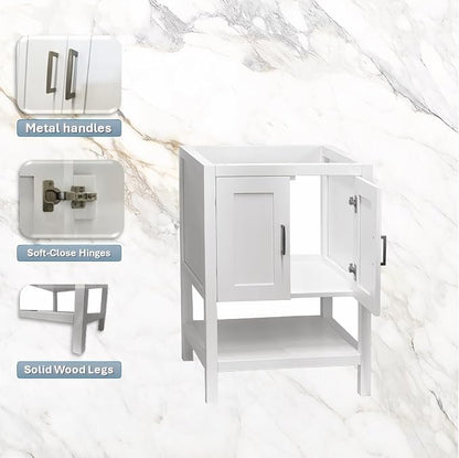 30" White Freestanding Bath Vanity with Open Shelf Sink Base Cabinet Without Top (White Monterey, 30" Wx21 Dx34.5 H)