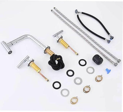 3 Hole Basin Faucets Pull Out Basin Mixer Faucet Brass 2 Mode Hot and Cold Water Double Handle Bathroom Mixer Faucet-Chrome Plated