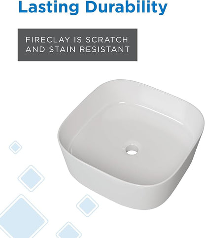 Gerber Cymira 16 in. Soft Square Vessel Bathroom Sink, Above-Counter Glazed White Fireclay Ceramic Vanity Sink, Modern Transitional Basin Sink Bowl, G0013778