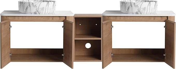 Malwee 72" Floating Bathroom Vanity with Sink, 72 Inch Wall Mounted Bathroom Cabinet Combo, Modern Double Sink Bath Storage Vanity Set, with 4 Soft Close Doors and Ceramic Vessel Basin Top(72-QQ