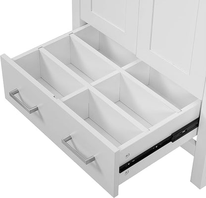 Favfurish 48" Bathroom Vanity with Ceramic Double Sink, Undermount Double Basin Vanity Set w/2 Divided Drawers and 4 Double-Layer Soft Close Doors & Built-in Shelf, Freestanding Storage Cabinet,White
