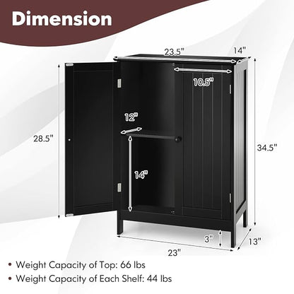 GIANTEX Storage Cabinet with Doors and Shelves - Freestanding Storage Organizer with Anti-Tipping Device, Entryway Storage Unit for Living Room, Bedroom, Home Decor, Bathroom Floor Cabinet (Black)