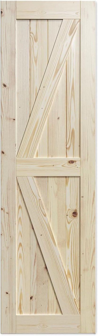 SmartStandard 28in x 80in Sliding Barn Wood Door Pre-Drilled Ready to Assemble, DIY Unfinished Solid Spruce Wood Panelled Slab, Interior Single Door Only, Natural, K-Frame (Fit 5FT Rail) | Pre-Drilled Ready to Assemble, DIY Unfinished Solid Spruce Wood...