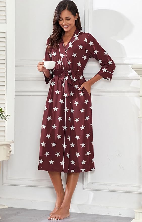 PrinStory Womens Robe Long Knit Bathrobe Lightweight Soft Robes Ladies Bath Robe