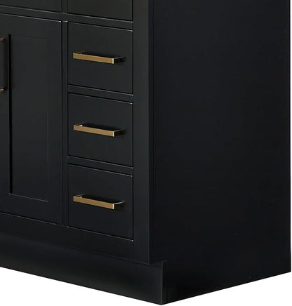 Isabella 48-Inch Bathroom Vanity with Sink — Black Single Sink Bathroom Vanity, 1.5" Edge Carrara Quartz Countertop, Solid Wood, 2 Soft-Close Doors, 8 Dovetail Drawers + Tilt Drawer