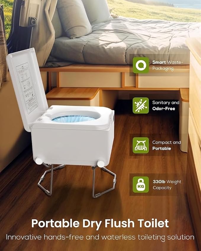 LE-310 Dry Flush Toilet for RV, Boat and Emergency Use, White | No water hookup, easy shelf storage, sealed waste bags, suited for RVs, boats, home emergencies, cabins and outdoor stays