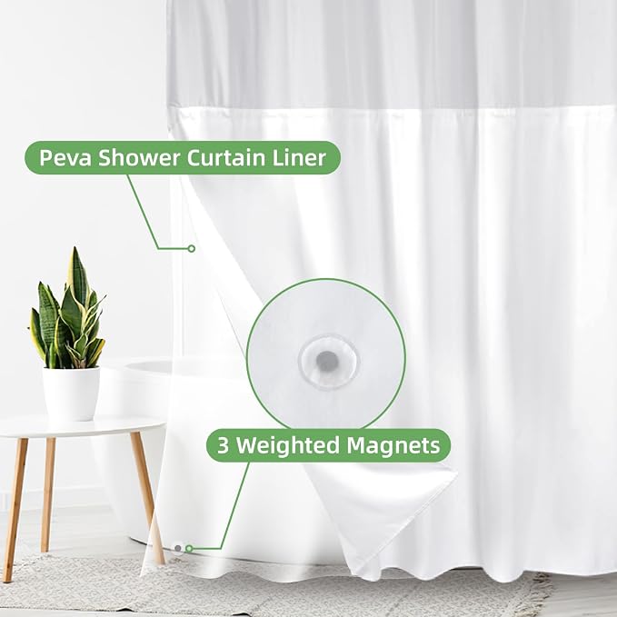 eachope 2 Pack PEVA Snap-in Shower Curtain Liner Replacement,Compatible with No Hook Shower Curtain with Snap in Liner, Removable & Water-Repellent,Machine Washable,70x64,Frost