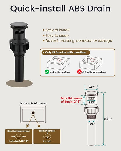 gotonovo Waterfall Bathroom Faucet 3 Hole Square Body,Oil Rubbed Bronze | SUS304 8’’ Widespread Bathroom Sink Faucet,2.17’’ Wide Spout,24’’ cUPC Hose,Pop Up Drain,2 Handle,Vanity,Lavatory,Basin,RV