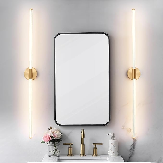 Gold Bathroom Vanity Lights 47" Long LED Vanity Light Bar | 360° Bright Bathroom Lights, Dimmable Vanity Light, Hardwired Wall Light 3000K Warm White for Mirror
