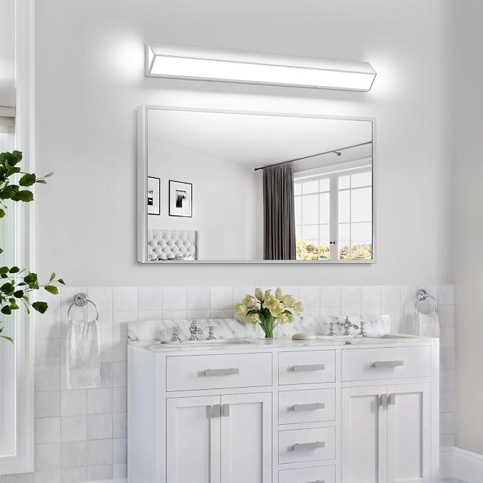 40-Inch LED Modern Bathroom Vanity Light Fixtures, Chrome Modern Acrylic Bathroom Wall Lighting Fixtures Over Mirror (Cool White 6000K)