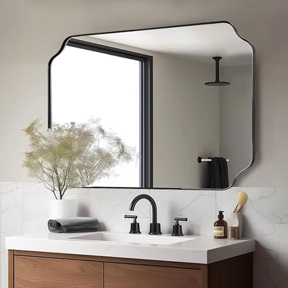 30x40 Inch Matte Black Mirror, Unique Rectangle Mirror for Vanity, Bathroom Mirror in Premium Stainless Steel Metal Thin Frame Deep 1’’, Large Wall-Mounted Mirror(Horizontal/Vertical)