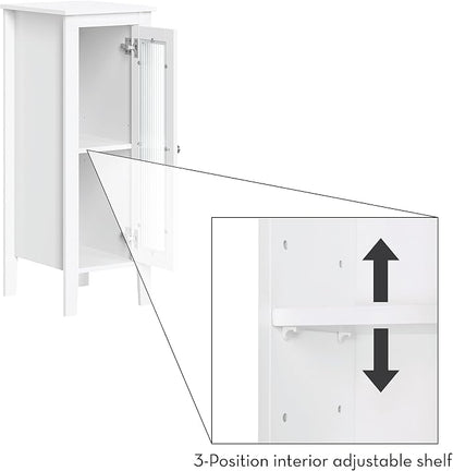 RiverRidge Prescott Slim Bathroom Linen Storage Cabinet, White | Versatile Narrow Organizer with Reeded Glass Door, Adjustable Shelves, Soft-Close Hinges