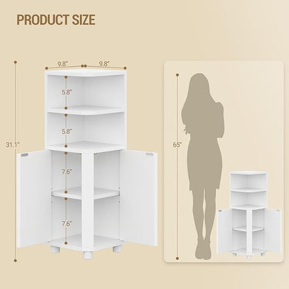 Corner Cabinet, Small Bathroom Corner Cabinet with Doors, Narrow Storage Cabinets with Adjustable Shelves, Bathroom Organizers and Storage for Small Space, White BC21003X