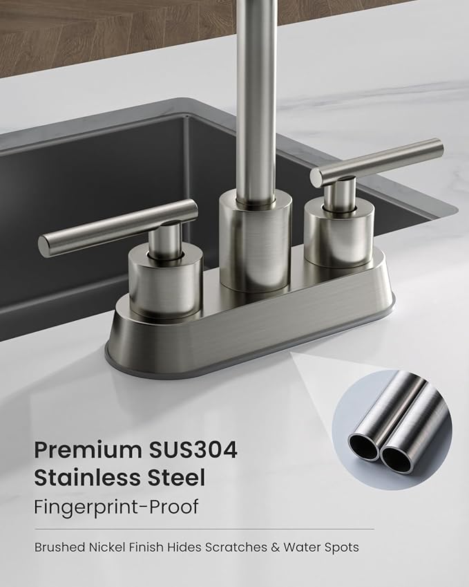 APPASO Bar Sink Faucet 4 Inch Centerset, 2 Hole Brushed Nickel with Dual Handles, 2 Handle Bathroom Faucet Small, Stainless Steel for Wet Bar Bathroom Utility Laundry Room Sink 2-Hole or 3 Holes