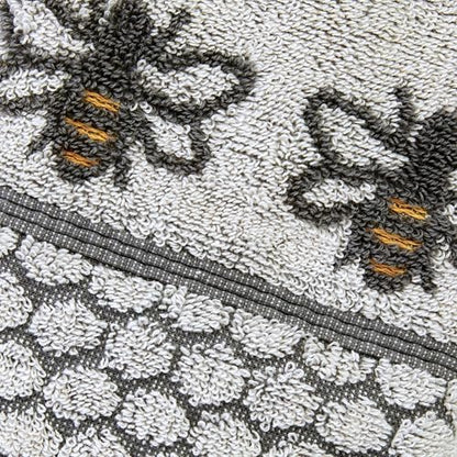 SKL Home Honey Bee Hand Towel Set-2pc, 100% Cotton Jacquard, White/Gray