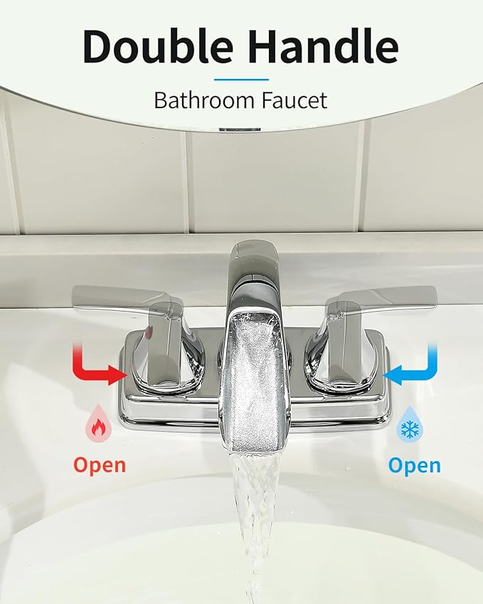 Fapully Bathroom Faucet, Waterfall Bathroom Sink Faucet Widespread, 4 Inch Centerset Chrome Faucet for Bathroom Sink with Pop-up Drain