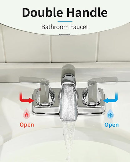 Fapully Bathroom Faucet, Waterfall Bathroom Sink Faucet Widespread, 4 Inch Centerset Chrome Faucet for Bathroom Sink with Pop-up Drain