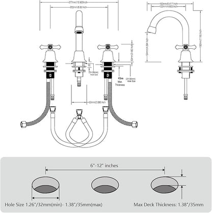 RKF Bathroom Faucets for Sink 3 Hole Chrome Polished 8 inch Widespread Bathroom Sink Faucet with Drain 2 Handles Cross Knobs Faucet Bathroom Vanity Faucet Basin Mixer Tap CWF039-CP