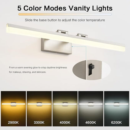SOLFART Bathroom Lighting Fixtures Over Mirror: 32 Inch 5CCT Retractable LED Vanity Lights Brushed Nickel Dimmable Adjustable Head ETL