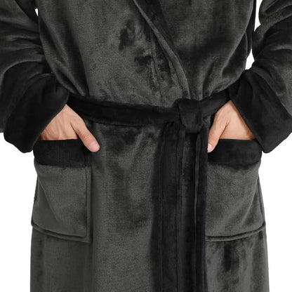 Yurhap Luxury Mens Robe with Hood, Ultra Cozy Fleece Bathrobe for Men, Plush Hooded Robe with Belt & 2 Pockets