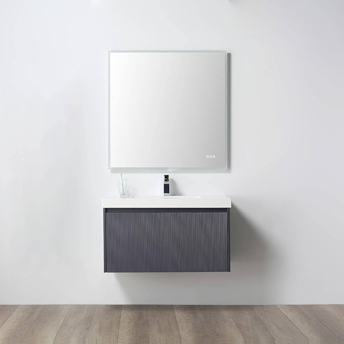 Blossom 36 Inch Bathroom Vanity with Sink, All Wood Wall Mounted Floating Bathroom Vanity Cabinet with Acrylic Sink, Bathroom Sink Cabinet with Soft-Close Drawer, Modern Style Vanities, Night Blue