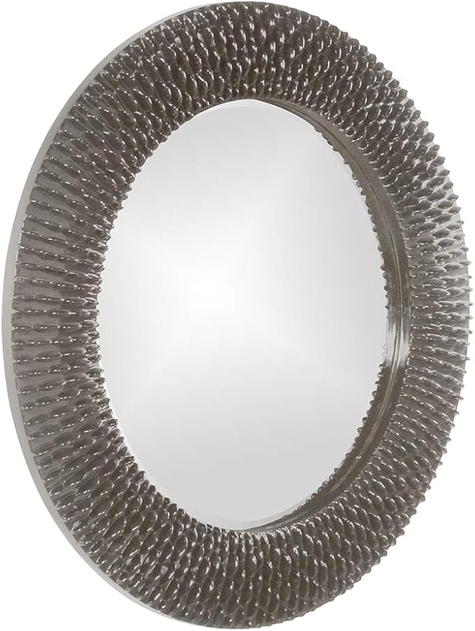Howard Elliott Collection Bergman Large Round Wall Mirror, Charcoal Gray Finish with Starburst Effect, Modern Decorative Hanging Vanity Mirror for Living Room, Bathroom and Entryway, 32 x 32 Inch