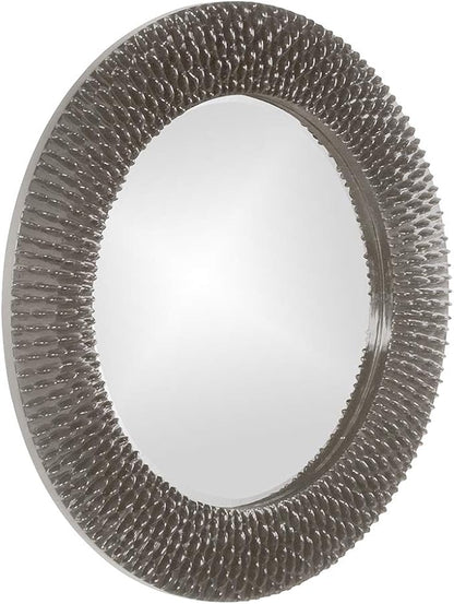 Howard Elliott Collection Bergman Large Round Wall Mirror, Charcoal Gray Finish with Starburst Effect, Modern Decorative Hanging Vanity Mirror for Living Room, Bathroom and Entryway, 32 x 32 Inch