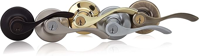 Kwikset Balboa Entry Door Handle with Lock and Key, Secure Keyed Reversible Lever Exterior, for Front Entrance and Bedrooms, Polished Chrome, Pick Resistant Smartkey Rekey Security