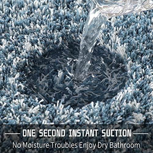 Yimobra Luxury Bathroom Rugs, Fluffy Bath Mats, Non Slip, Water Absorbent Microfiber, Machine Washable, Plush Runner Shower Rugs, Thick Matts for Bathroom Floor&Tub, 70" X 24", Denim Blue and White