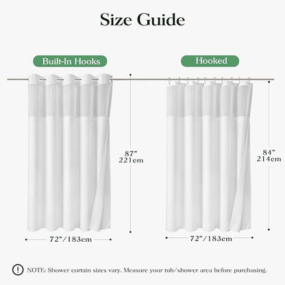 White Hook Free Waffle Shower Curtain & Snap-in Fabric Liner,72x87 | Less Time to install, 3 in 1 Fabric Shower Curtain and Liner Set with Magnets, Extra Long, Shower Curtains for Bathroom