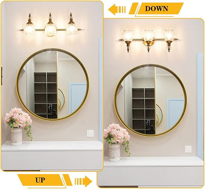 Brushed Gold Bathroom Vanity Light, Farmhouse Brass Bathroom Light Fixtures Over Mirror, 3 Light Vanity Lighting Fixtures, Flower Glass Shade Wall Sconce Lighting