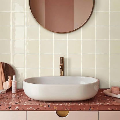 Thicker Peel and Stick 3D Backsplash Tiles Kitchen Bathroom | Beige, 10 Pcs 12" x 12", Glossy Self Adhesive Decorative Vinyl Backsplash Wall Sticker, Cover 10 sq ft，Removable，Waterproof