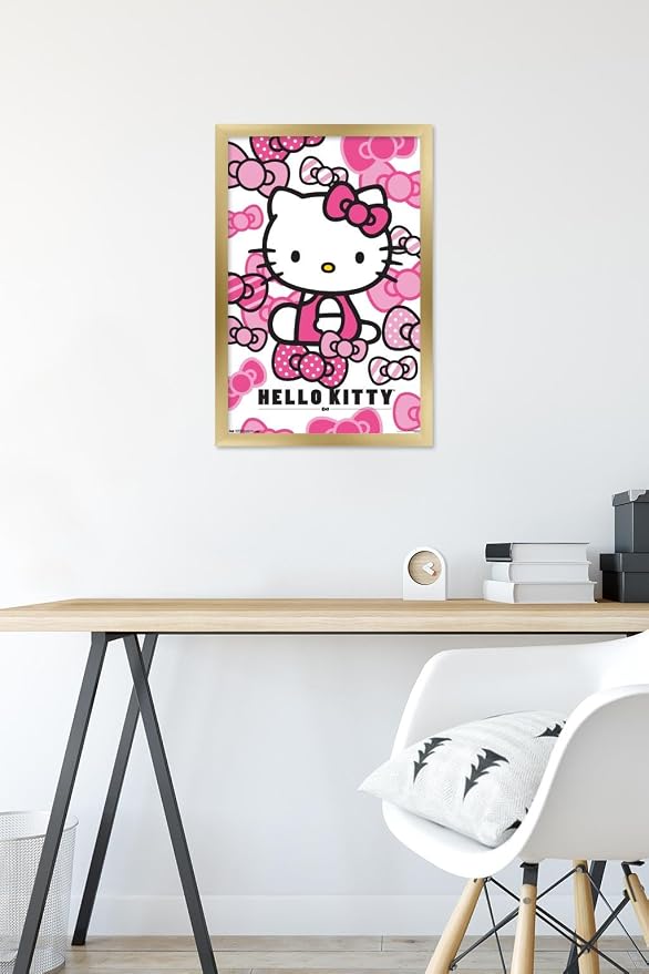 Trends International Hello Kitty - Bows Wall Poster, 14.725" x 22.375", Gold Framed Version