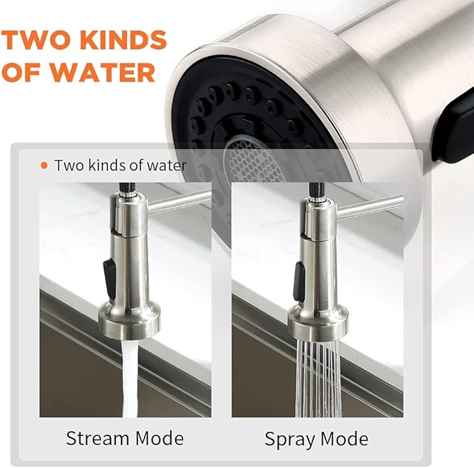 OWOFAN Kitchen Faucet with Pull Down Sprayer Industrial 1 Handle 1 Hole Or 3 Hole Faucet for Farmhouse Camper Laundry Utility Rv Wet Bar Sinks, Stainless Steel Brushed Nickel 866082SN