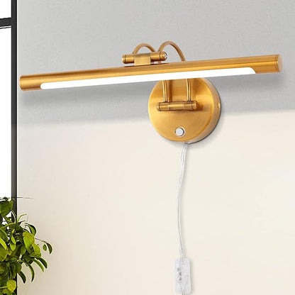 MantoLite LED Dimmable Bathroom Vanity Light Fixture 16inch Cabinet Picture Wall Lights, Indoor Lightings Wall Sconce with Ajustable Arm Bedside Reading Lamp, Pulg in Display Lamps (Brass, 3000K 8W)