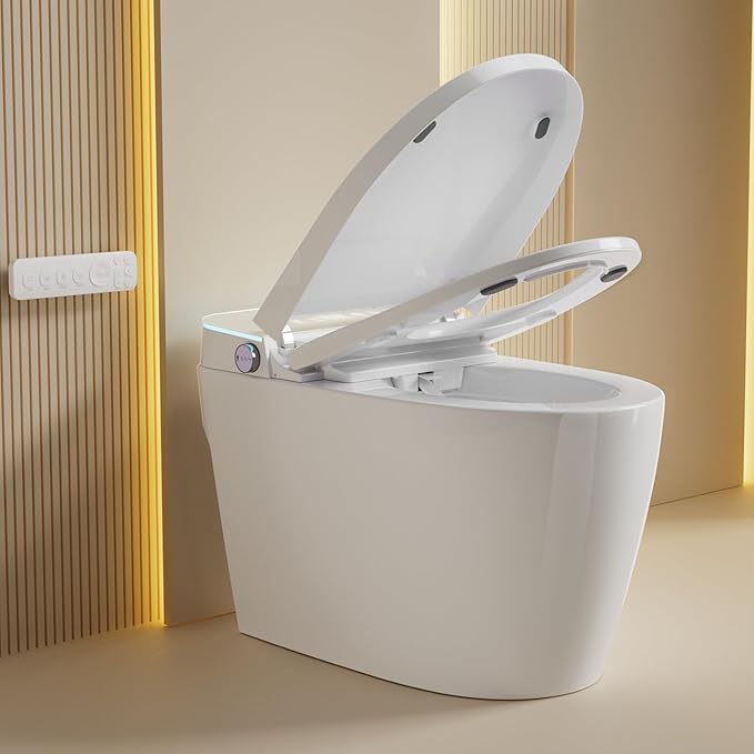 Smart Toilet with Bidet Built In, One Piece Elongated Tankless Japanese Toilet, Auto Open and Close Lid, Adjustable Temperature, Self-Cleaning Nozzle, LED Fahrenheit Display, Foot Kick Button