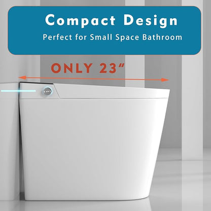 WinZo 23" Compact Smart Toilet with Bidet Seat Built-in For Small Bathroom, Auto Flush, LED Night Light,Heated Bidet with Warm Air Drying (White with Black Panel) (12'' Rough-in Black)