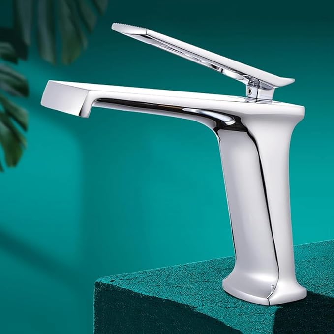 Waterfall Type Single Hole Wide Spout Sink Tap, Brass Faucet for Bathroom Sink-Gold(Chrome)