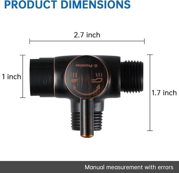 G-Promise Solid Metal 3-Way Shower Diverter Valve (Oil Rubbed Bronze) | Smooth Knob Switch, Spray Separately or Both, Anti-Leak, Easy to Install, Standard Connections, Universal Replacement Part