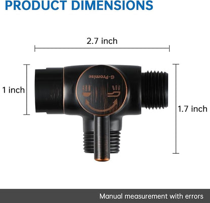 G-Promise Solid Metal 3-Way Shower Diverter Valve (Oil Rubbed Bronze) | Smooth Knob Switch, Spray Separately or Both, Anti-Leak, Easy to Install, Standard Connections, Universal Replacement Part